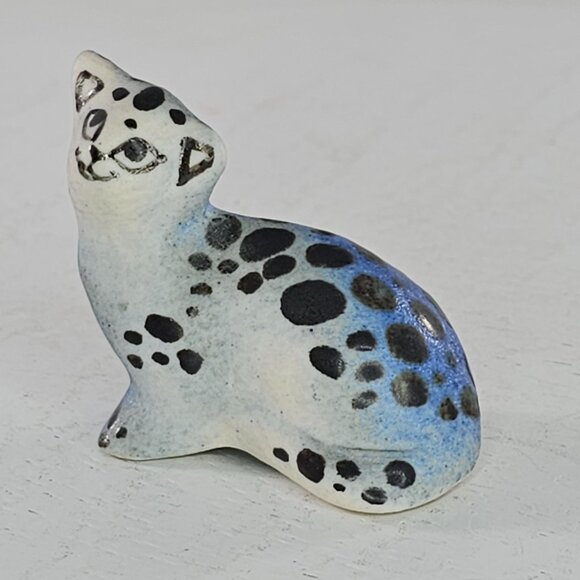 Ceramic Spotted Leopard Cat Figurine Blue Cheetah Jaguar Estate Find - Picture 8 of 8